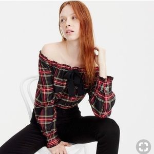 Jcrew Off Shoulder Tartan Blouse Size 6